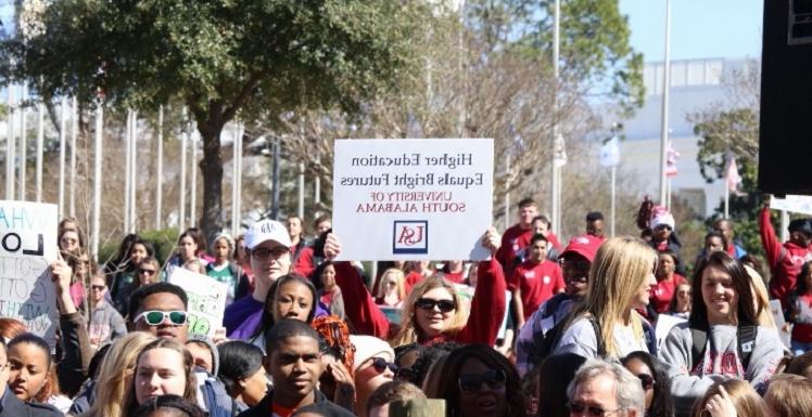 Higher Education Day is considered Montgomery’s largest annual advocacy rally, as students and employees from public universities throughout the state come together to remind Alabama’s political leaders of the need to improve appropriations for higher education.